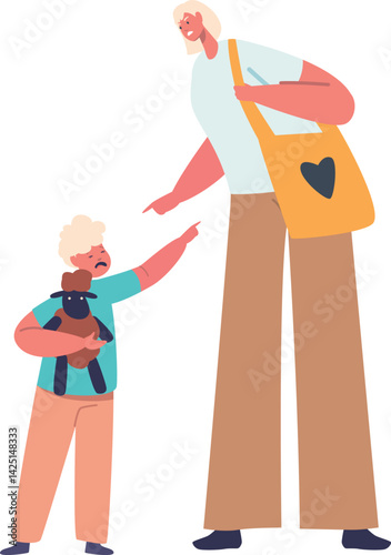 Crying hysterical boy and mother