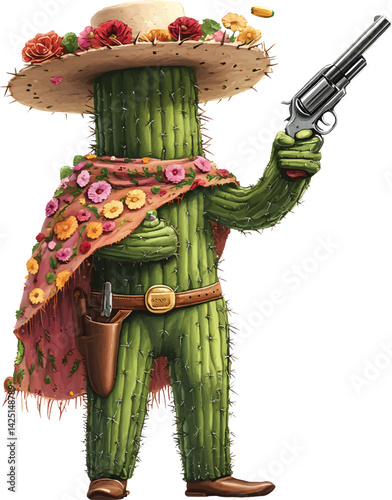 An isolated cowboy cactus on white background, vector, png