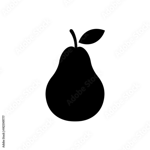 Simple Pear Silhouette: A minimalist silhouette of a ripe, juicy pear, featuring its characteristic shape and a single leaf, perfect for conveying freshness and natural simplicity.