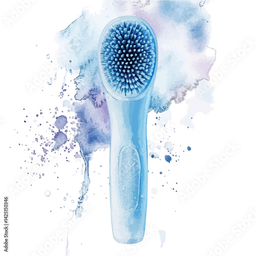 Facial cleansing brush with silicone bristles, watercolor illustration, isolated on a white background.

