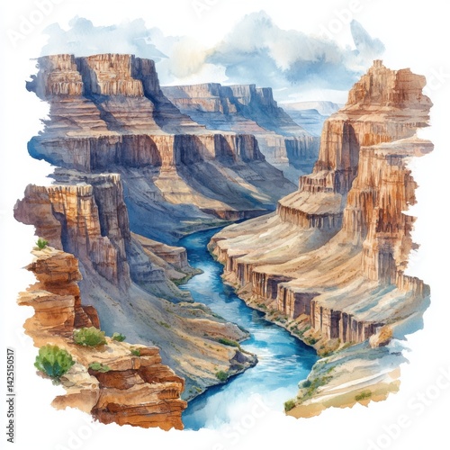 Exploring the majestic grand canyon landscape arizona watercolor artwork serene environment aerial perspective