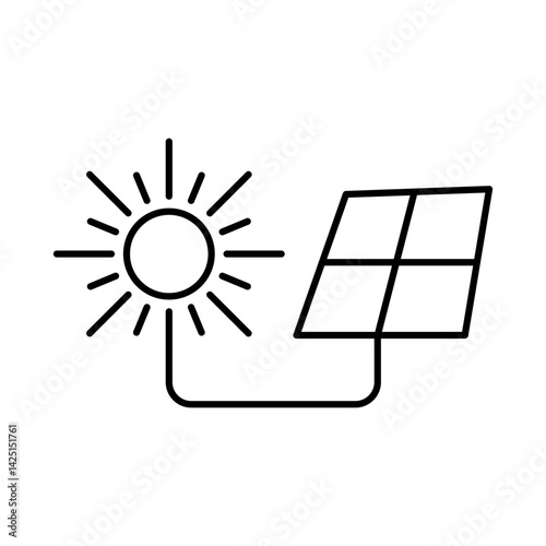 Solar Energy Icon. Solar Energy, Solar Panel, Green Energy, Sun Energy, Solar Battery, Energy Saving, Solar House, Ecology, Electricity, Renewable Energies Editable Stroke Vector Illustration