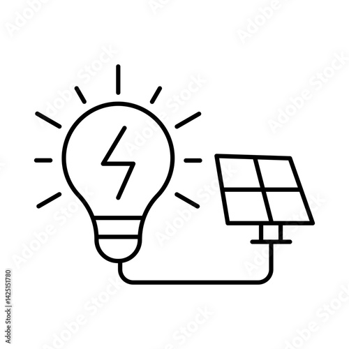 Solar Energy Icon. Solar Energy, Solar Panel, Green Energy, Sun Energy, Solar Battery, Energy Saving, Solar House, Ecology, Electricity, Renewable Energies Editable Stroke Vector Illustration