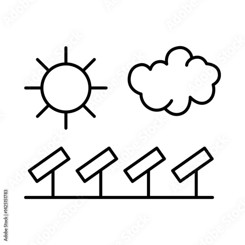 Solar Energy Icon. Solar Energy, Solar Panel, Green Energy, Sun Energy, Solar Battery, Energy Saving, Solar House, Ecology, Electricity, Renewable Energies Editable Stroke Vector Illustration