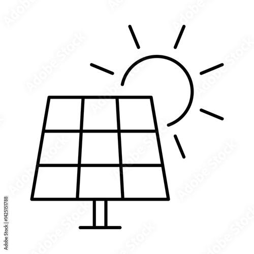 Solar Energy Icon. Solar Energy, Solar Panel, Green Energy, Sun Energy, Solar Battery, Energy Saving, Solar House, Ecology, Electricity, Renewable Energies Editable Stroke Vector Illustration