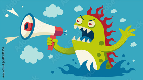 A float depicting a monster with a megaphone for a mouth representing the loud and aggressive nature of spreading misinformation..