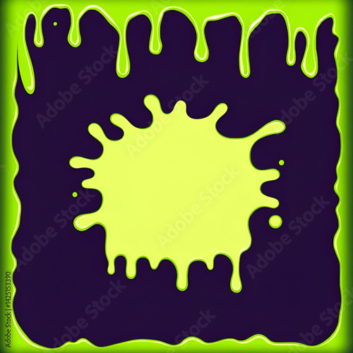 Green cartoon slime. Goo blob splashes, sticky dripping mucus. Slimy drops, messy borders for halloween banners isolated vector set