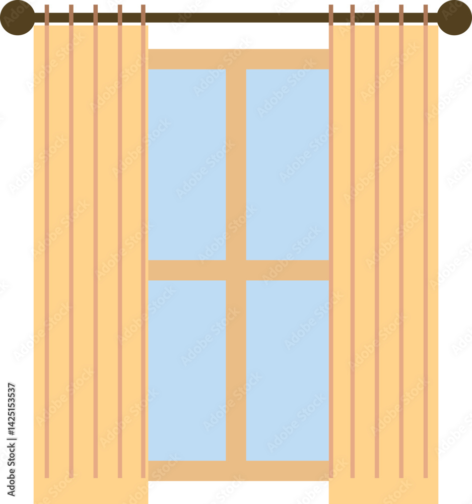 Fototapeta premium Window with Curtains – Flat Interior Illustration