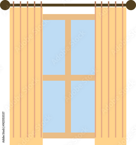 Window with Curtains – Flat Interior Illustration