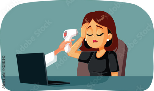 Person Using Online Medical Services Vector Cartoon Illustration. Patient requests medical services online via the internet 
