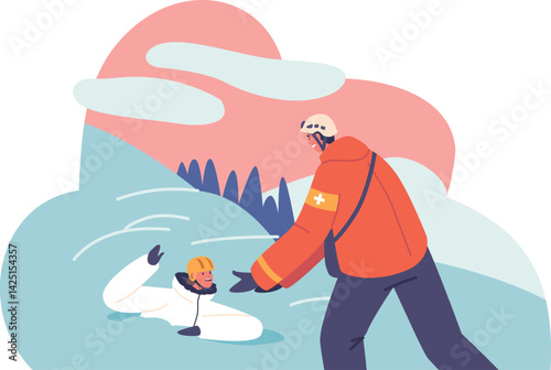 Rescue saving skier life vector illustration