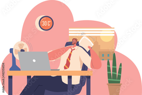 Businessman fighting heat in office