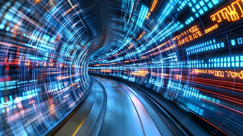 Data Stream Tunnel: Futuristic Tech Background - Futurism Data Stream Tunnel: Futuristic Tech Background - Futurism