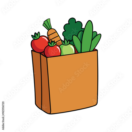 Grocery bag full with vegetables vector illustration. Fresh produce in eco-friendly shopping bag, organic food, healthy lifestyle.
