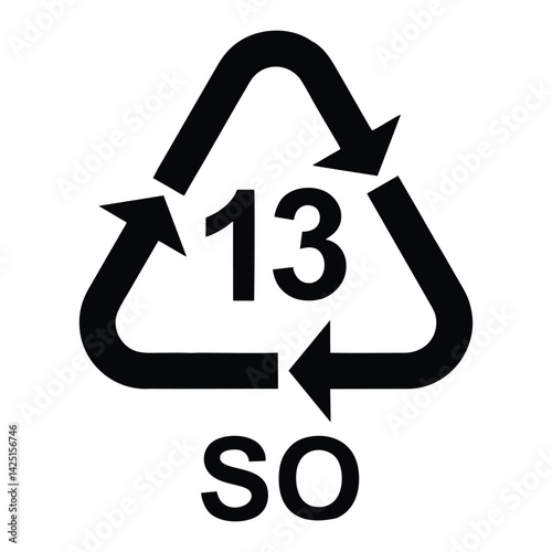 Battery recycling symbol 13 SO , battery recycling code 13 SO , vector illustration