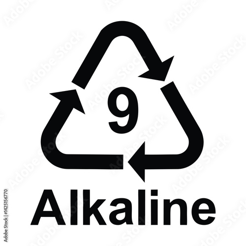 Battery recycling symbol Alkaline 9 , battery recycling code Alkaline 9 , vector illustration