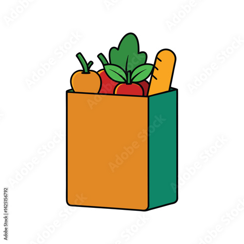 Grocery bag full with vegetables vector illustration. Fresh produce in eco-friendly shopping bag, organic food, healthy lifestyle.