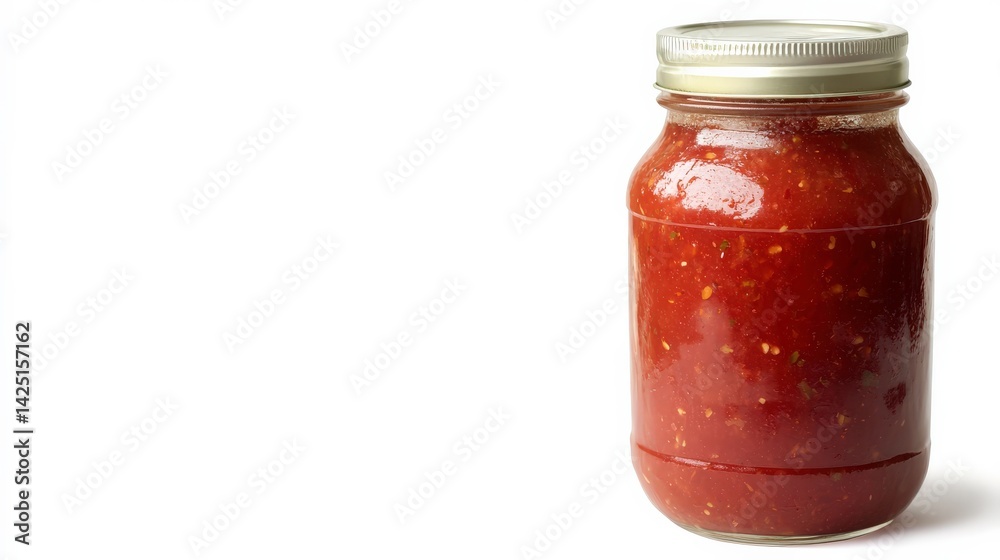 Jar of Fresh Red Salsa on White Background Jar of Fresh Red Salsa on White Background