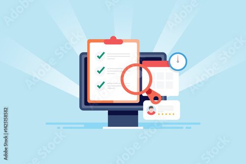 Digital project management software, office worklist and social media auto post concept. 