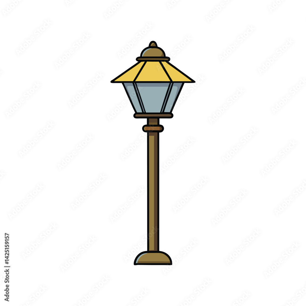 Lamppost vector illustration. Classic street light with metal pole and lantern-style lamp, vintage style