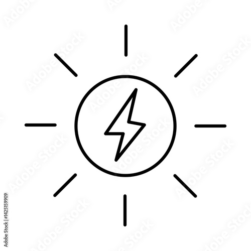 Sun Energy Icon. Solar Energy, Solar Panel, Green Energy, Sun Energy, Solar Battery, Energy Saving, Solar House, Ecology, Electricity, Renewable Energies Editable Stroke Vector Illustration