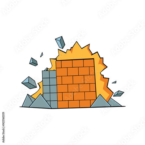 Destroyed wall vector illustration. Cracked and broken brick wall design