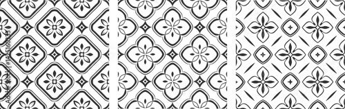 Abstract seamless vector pattern with floral ornaments and retro bird illustrations