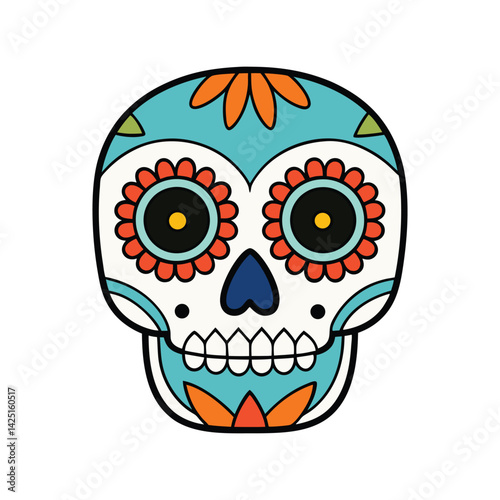 Colorful Sugar Skull Vector Illustration — Mexican Folk Art Design for Cinco de Mayo Celebration photo