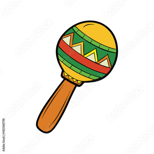 Maraca Vector Illustration — Traditional Colorful Percussion Instrument for Cinco de Mayo Celebration
