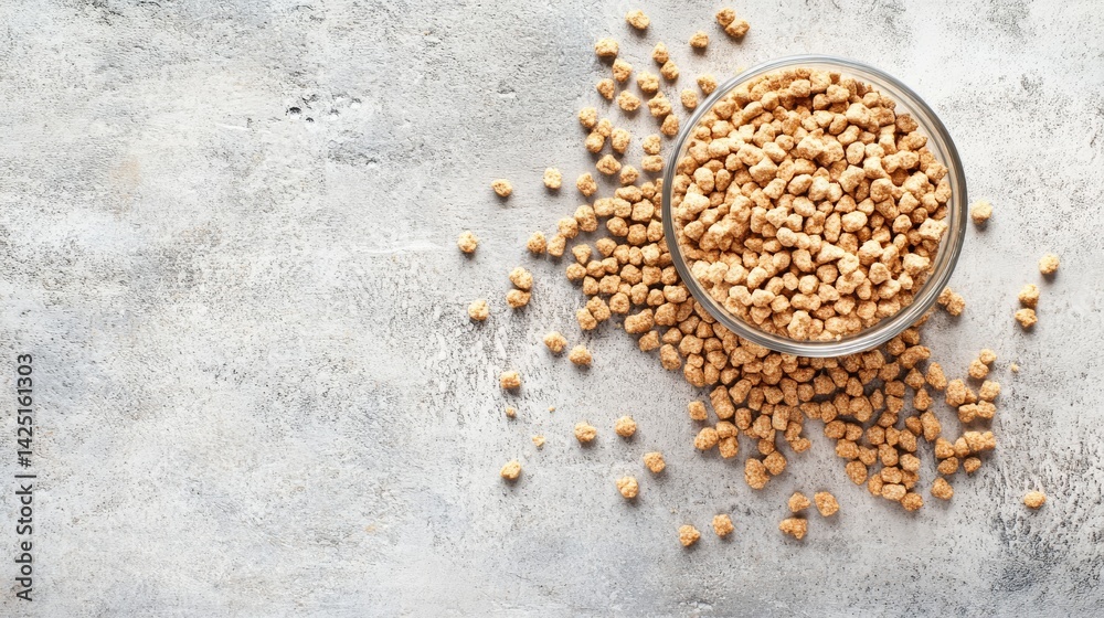 113.A high-resolution flat lay of pelleted animal feed displayed on a plain surface, with some pieces spilling out of a container for a natural, unposed look. 113.A high-resolution flat lay of pelleted animal feed displayed on a plain surface, with some pieces spilling out of a container for a natural, unposed look.