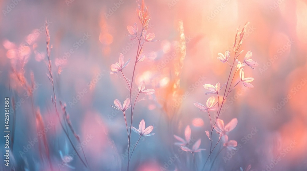 Delicate wildflower blooms in soft pastel hues nature scene beautiful floral landscape tranquil environment close-up view Delicate wildflower blooms in soft pastel hues nature scene beautiful floral landscape tranquil environment close-up view