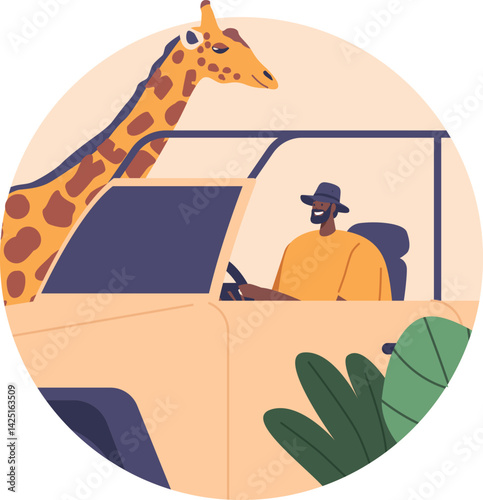 Man enjoying safari tour vector illustration