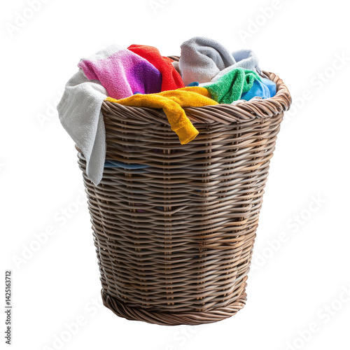 Wicker laundry basket filled with clothes