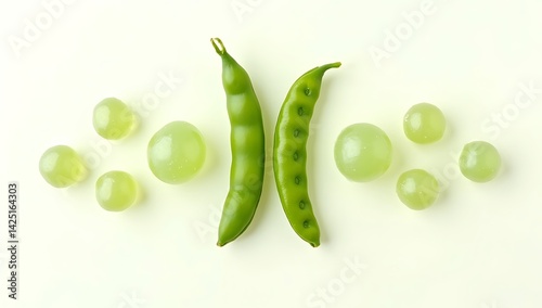 Wallpaper Mural Minimal top view of edamame pods and lime candies arranged symmetrically on a white backdrop. A crisp concept blending nature and confectionery.

 Torontodigital.ca