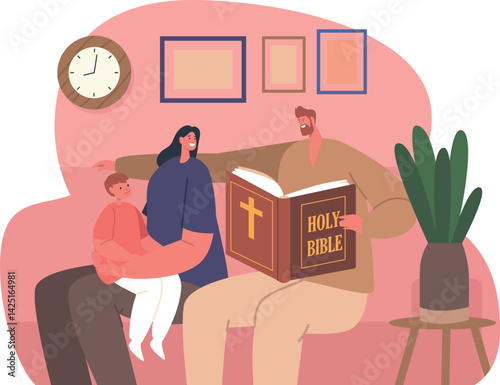 Religious family reading bible together
