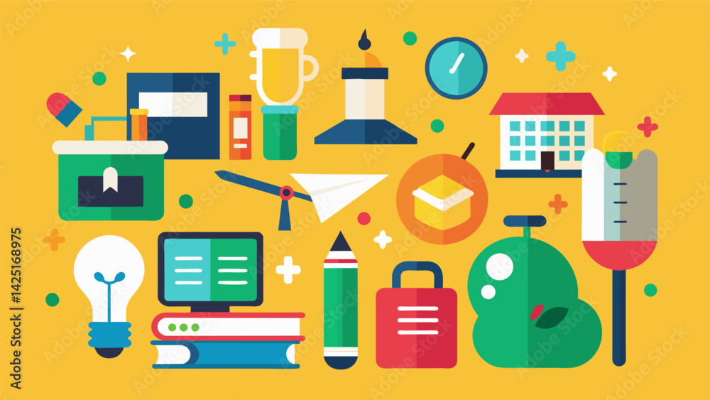 A collaborative project between schools and businesses using old school supplies to create functional and decorative items for classrooms and offices.. Vector illustration