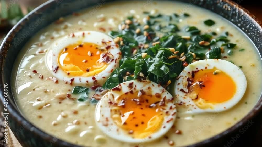 Creamy Ramen with Soft Boiled Eggs and Greens Creamy Ramen with Soft Boiled Eggs and Greens
