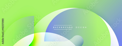 Abstract gradients create dynamic composition. Overlapping shapes suggest depth, movement. Light hues dominate, offering fresh, modern aesthetic. Minimalist design emphasizes color transitions.