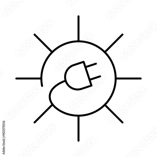 Sun Energy Icon. Solar Energy, Solar Panel, Green Energy, Sun Energy, Solar Battery, Energy Saving, Solar House, Ecology, Electricity, Renewable Energies Editable Stroke Vector Illustration