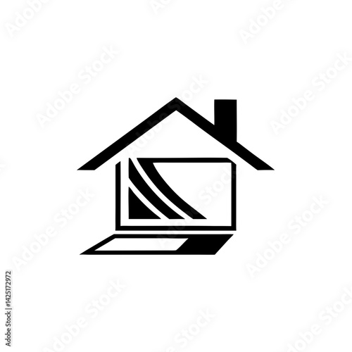 Work from Home logo Icon Featuring Laptop and Office Setup Business icons Vector Illustration