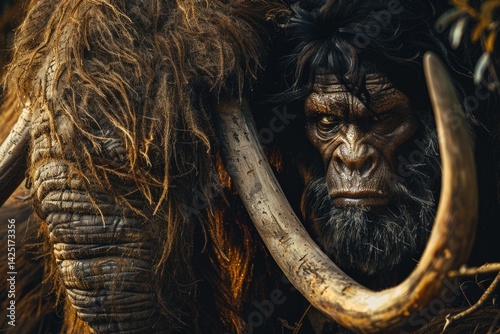 Ancient Timeline: prehistoric primitive, early hominin, cave-dweller, proto-human, Stone Age human, archaic Neanderthal, primal figure, primordial ancestor, premodern troglodyte, BC period .