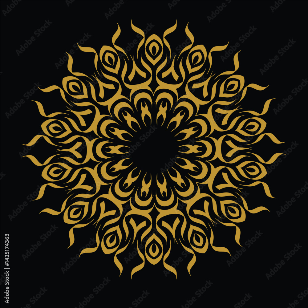 Golden Ornamental Mandala Design Isolated on Black Background