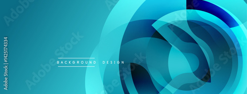 Abstract background features overlapping circular layers. Shades range from deep teal to bright turquoise. Minimalist design includes text background design. Modern aesthetic, clean lines, vibrant col