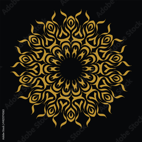 Obraz na płótnie Golden Ornamental Mandala Design Isolated on Black Background w salonie