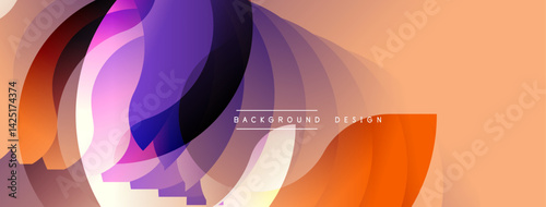 Abstract dynamic layers create flowing visual. Warm color palette dominates composition, featuring orange, purple, pink hues. Modern design suitable for backgrounds, banners, presentations.