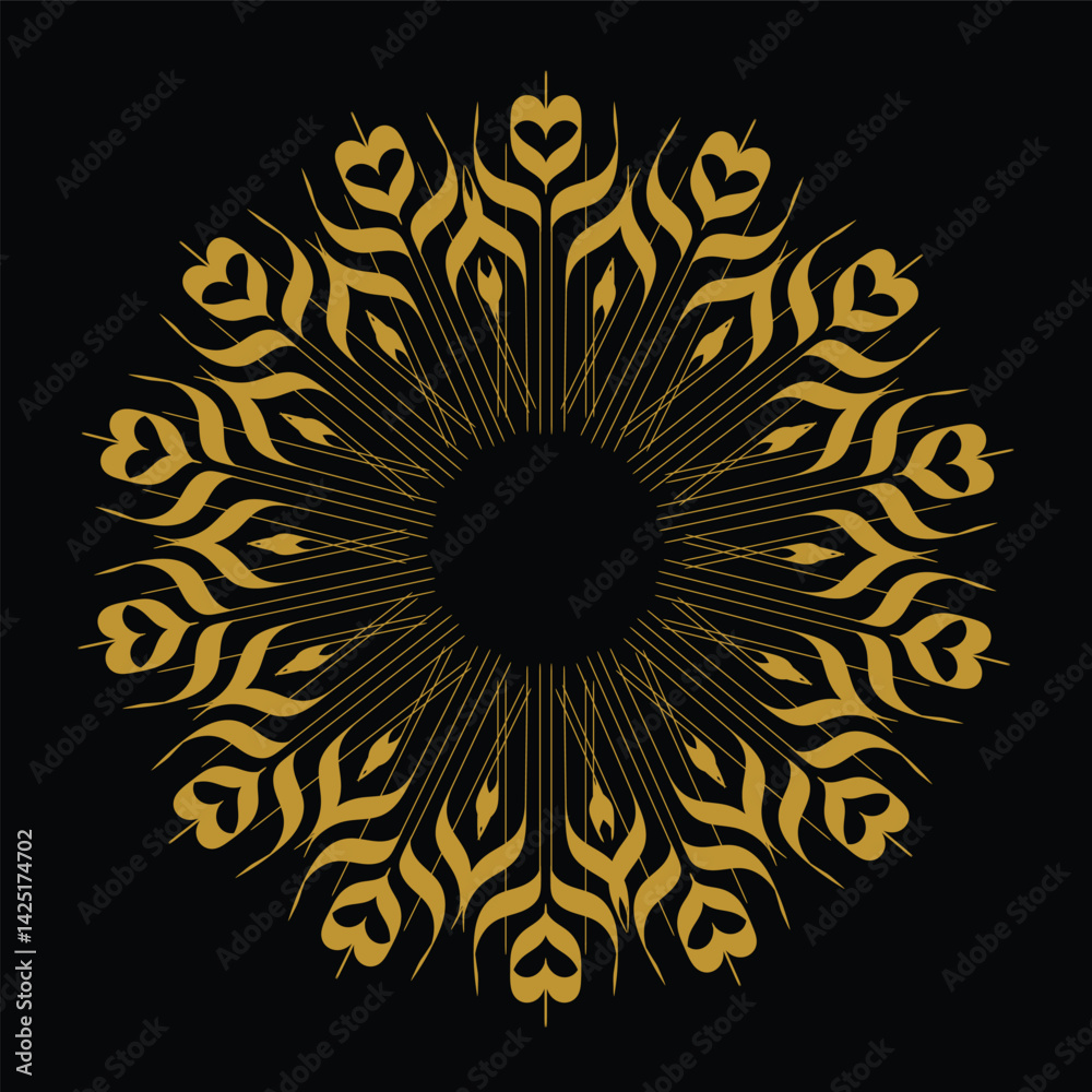 Golden Ornamental Mandala Design Isolated on Black Background