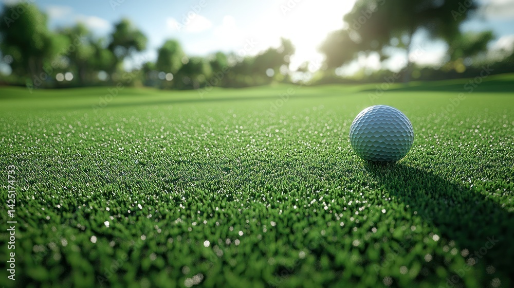 Golf ball on a pristine green fairway Golf ball on a pristine green fairway