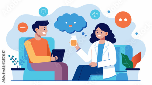 A psychiatrist discussing with a patient the potential side effects of ketamine including hallucinations or dissociation which are carefully managed.