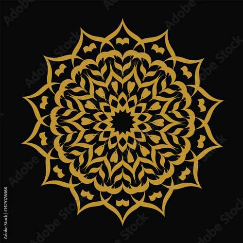Obraz na płótnie Golden Ornamental Mandala Design Isolated on Black Background w salonie