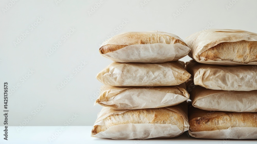Freshly Wrapped Baguettes on a Neutral Background Freshly Wrapped Baguettes on a Neutral Background